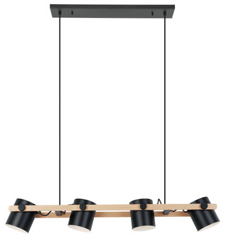 Hornwood Four Light Linear Pendant in Black & Natural Wood (217|43424A)