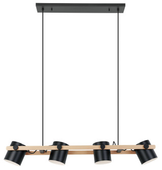 Hornwood Four Light Linear Pendant in Black & Natural Wood (217|43424A)