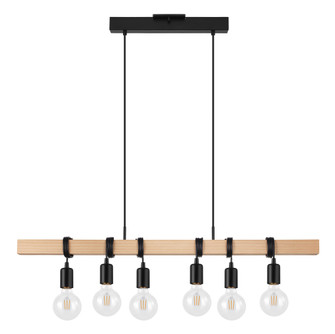 Kingswood Six Light Linear Pendant in Wood & Black (217|204679A)