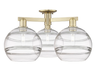 Arcadia Three Light Semi-Flush Mount in Antique Brass (405|716-3F-AB-G556-10CL)