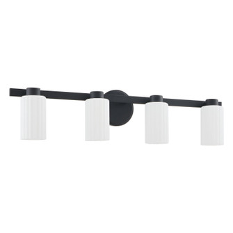 Bedminster Four Light Vanity in Matte Black, Opal Ribbed (577|207044A)