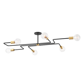 Jena Six Light Semi Flush Mount in Aged Brass/Textured Black Combo (428|H488606L-AGB/TBK)