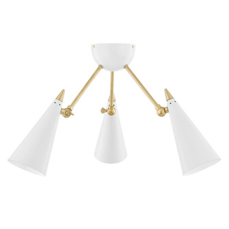 Moxie Three Light Semi Flush Mount in Aged Brass/Soft Off White (428|H441603-AGB/WH)