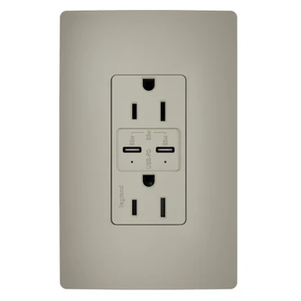 radiant 65W USB Outlet, Type C, 15A, Tamper-Resistant in Nickel (246|R26USBPD65NICC6)
