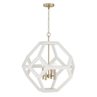 Geo Four Light Pendant in Flat White and Matte Brass (65|358441WM)