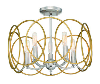 Chassell Five Light Pendant/Semi Flush in Honey Gold w/Polished Nickel (7|4025-679)
