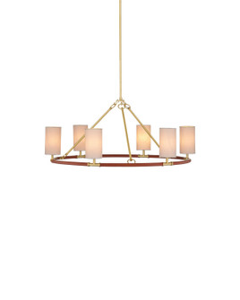 Ellerston Six Light Chandelier in Saddle Brown/Brushed Brass (142|9000-1351)