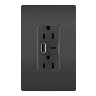 radiant 15A Tamper-Resistant Ultra-Fast USB Type A/C Outlet in Black (246|R26USBAC6BK)