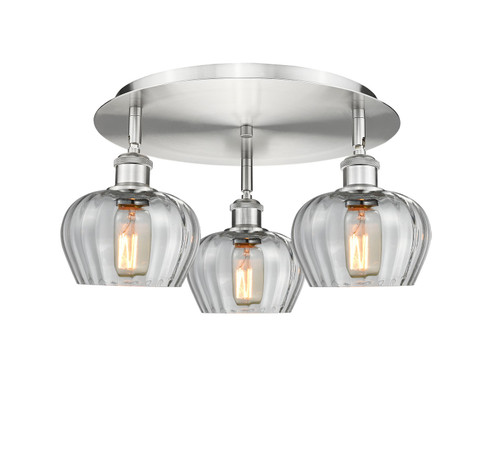 Downtown Urban Three Light Flush Mount in Satin Nickel (405|516-3C-SN-G92)