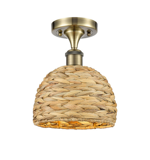 Ballston One Light Semi-Flush Mount in Antique Brass (405|516-1C-AB-RBD-8-NAT)
