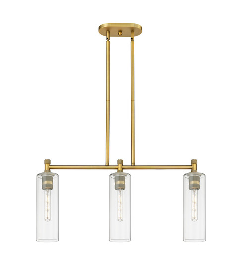 Downtown Urban Three Light Island Pendant in Brushed Brass (405|434-3I-BB-G434-12CL)