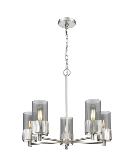 Downtown Urban Five Light Chandelier in Satin Nickel (405|428-5CR-SN-G428-7SM)