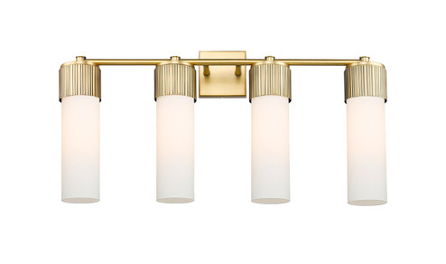 Downtown Urban Four Light Bath Vanity in Brushed Brass (405|428-4W-BB-G428-12WH)