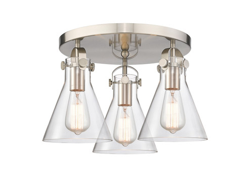 Downtown Urban Three Light Semi-Flush Mount in Satin Nickel (405|410-3F-SN-G411-7CL)