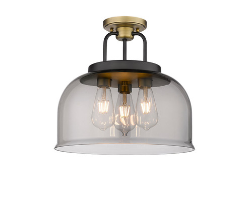 Downtown Urban Three Light Semi-Flush Mount in Black Brushed Brass (405|239-3C-BBB-G239-15SM)