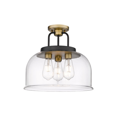 Downtown Urban Three Light Semi-Flush Mount in Black Brushed Brass (405|239-3C-BBB-G239-15CL)