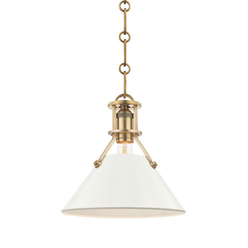 Painted No.2 One Light Pendant in Aged Brass/Off White (70|MDS351-AGB/OW)