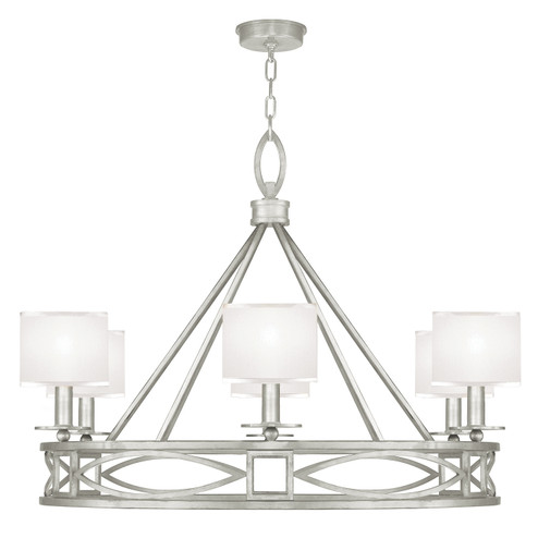 Cienfuegos Six Light Chandelier in Silver Leaf w/White Fabric Shades (48|887640-SF41)