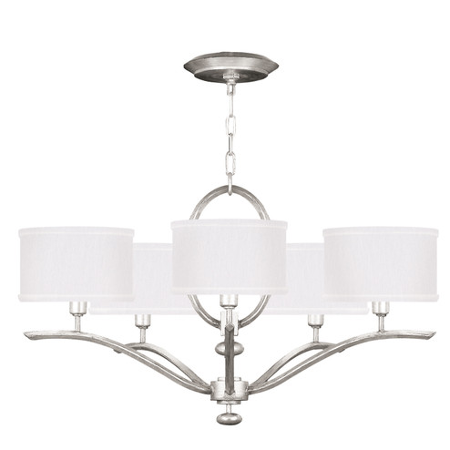 Allegretto Five Light Chandelier in Silver Leaf w/White Fabric Shades (48|785440-SF41)