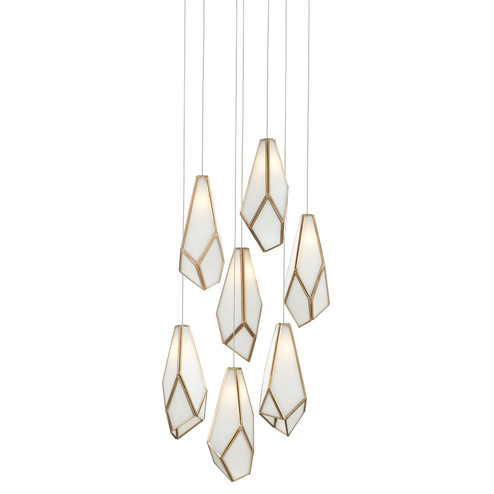 Glace Collection Seven Light Pendant in White/Antique Brass (142|9000-1035)