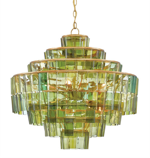Sommelier Eight Light Chandelier in Green/Dark Contemporary Gold Leaf (142|9000-0148)