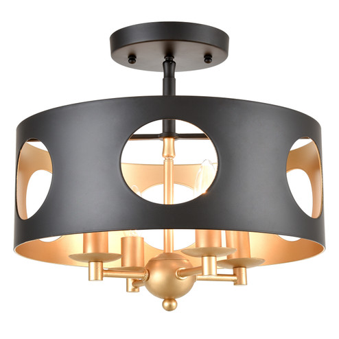 Odelle Four Light Semi Flush Mount in Black / Antique Gold (60|ODE-700-BK-GA_CEILING)