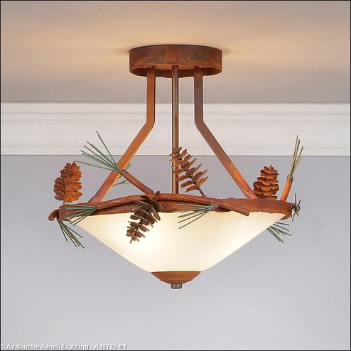Wisley-Pine Cone Three Light Semi-Flush Mount in Pine Green/Rust Patina (172|A48720-04)
