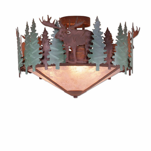 Crestline-Moose Three Light Semi-Flush Mount in Pine Green/Rust Patina (172|A48528AL-04)