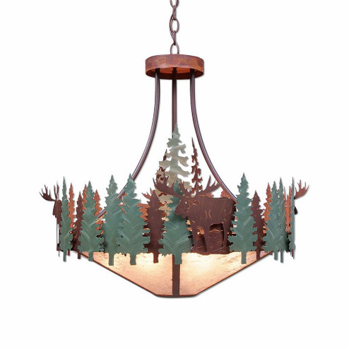 Crestline-Moose Seven Light Chandelier in Pine Green/Rust Patina (172|A40328AL-HR-04)