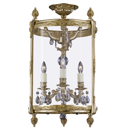 Lantern Three Light Semi-Flush Mount in Polished Brass w/Umber Inlay (183|LTFM2213-ATK-01G-PI)