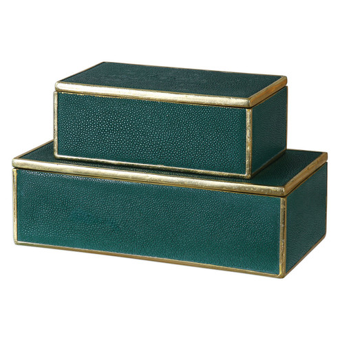 Karis Boxes S/2 in Green w/Bright Gold Leaf (52|18723)