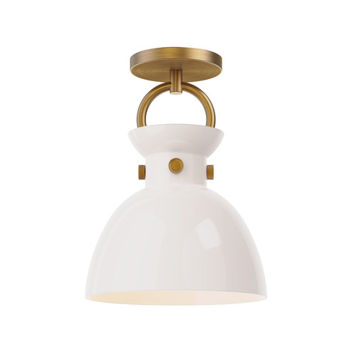 Waldo One Light Semi-Flush Mount in Aged Gold/Glossy Opal Glass (452|SF411809AGGO)