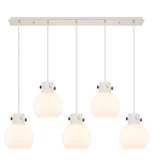 Newton Five Light Linear Pendant in Polished Nickel (405|125-410-1PS-PN-G410-8WH)
