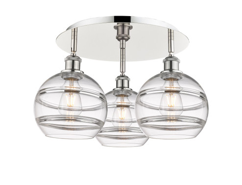 Downtown Urban Three Light Flush Mount in Polished Nickel (405|516-3C-PN-G556-8CL)