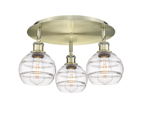 Ballston Three Light Semi-Flush Mount in Antique Brass (405|516-3C-AB-G556-6CL)