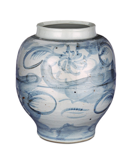 Ming-Style Countryside Preserve Pot in Off-White/Pale Blue (142|1200-0843)