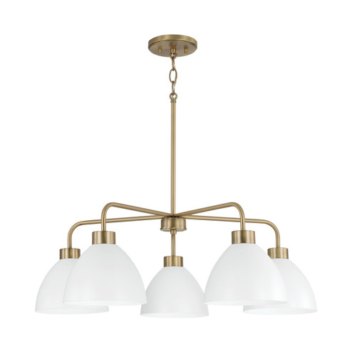 Ross Five Light Chandelier in Aged Brass and White (65|452051AW)