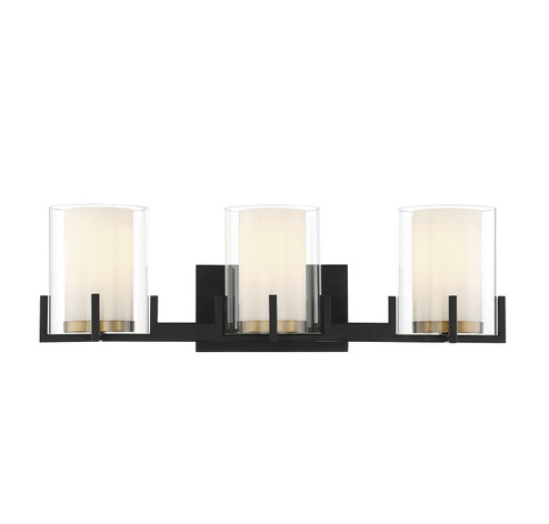 Eaton Three Light Bathroom Vanity in Matte Black with Warm Brass Accents (51|8-1977-3-143)