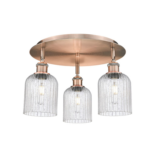 Downtown Urban Three Light Flush Mount in Antique Copper (405|516-3C-AC-G559-5SDY)