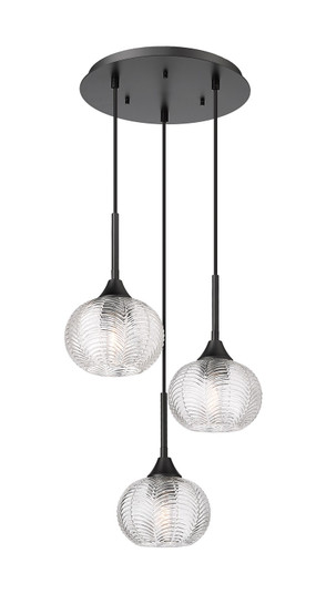Downtown Urban Three Light Pendant in Matte Black (405|323-3P-BK-G323-7CL)