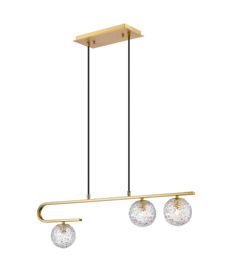 Downtown Urban Three Light Island Pendant in Brushed Brass (405|320-3I-BB-G320-5CL-BB)