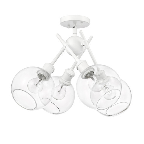 Axel Four Light Semi-Flush Mount in Matte White (62|1945-SF WHT-GLOBE-CLR)
