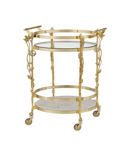 Fiore Bar Cart in Polished Brass/Clear/Natural (142|4000-0206)