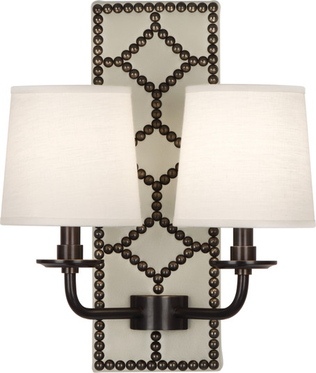 Williamsburg Lightfoot Two Light Wall Sconce in Bruton White Leather w/Nailhead, Deep Patina Bronze (165|Z1032)