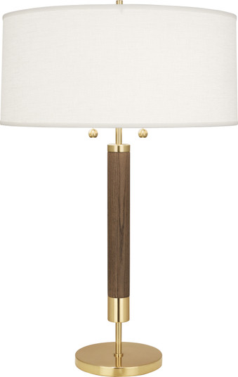 Dexter Two Light Table Lamp in Modern Brass w/Walnuted Wood Column (165|205)