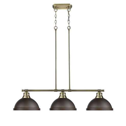 Duncan Three Light Linear Pendant in Aged Brass (62|3602-3LP AB-RBZ)