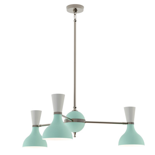 Clare Three Light Chandelier in Polished Nickel w/Mint, Lily Painted (165|MN04LY)
