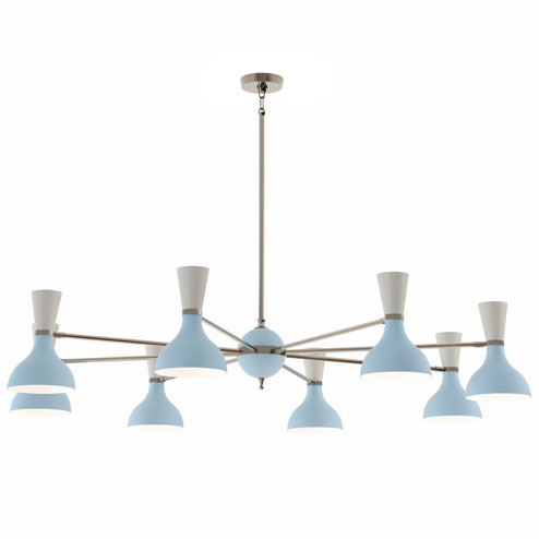 Clare Eight Light Chandelier in Polished Nickel w/Baby Blue, Lily Painted (165|BB09LY)