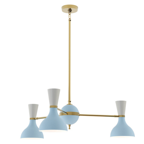 Clare Three Light Chandelier in Modern Brass w/Baby Blue, Lily Painted (165|BB03LY)