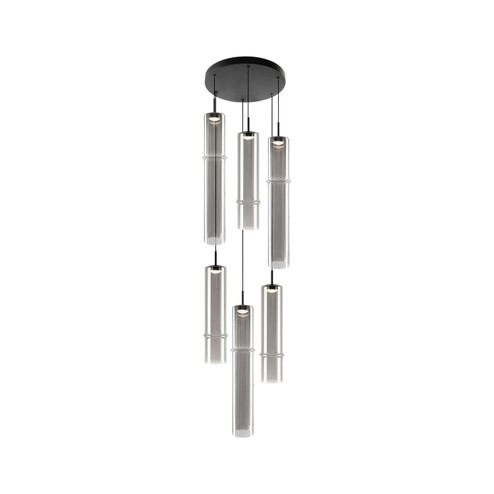 Bambu Six Light Chandelier in Matte Black + Smoked Glass (423|C30606MBSM)